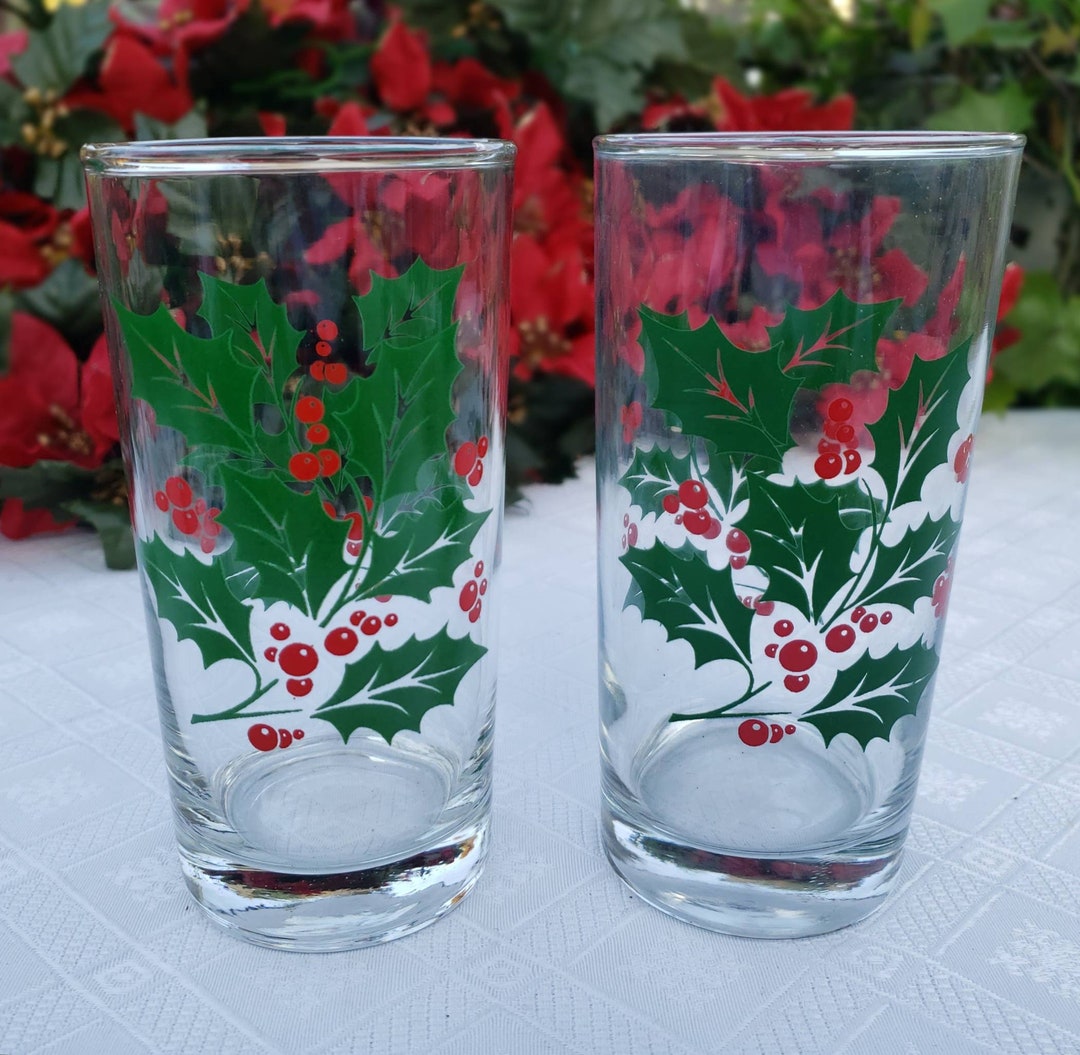 Set of 5 Christmas Drinking Glasses Holly & Berries Bartlett Etsy