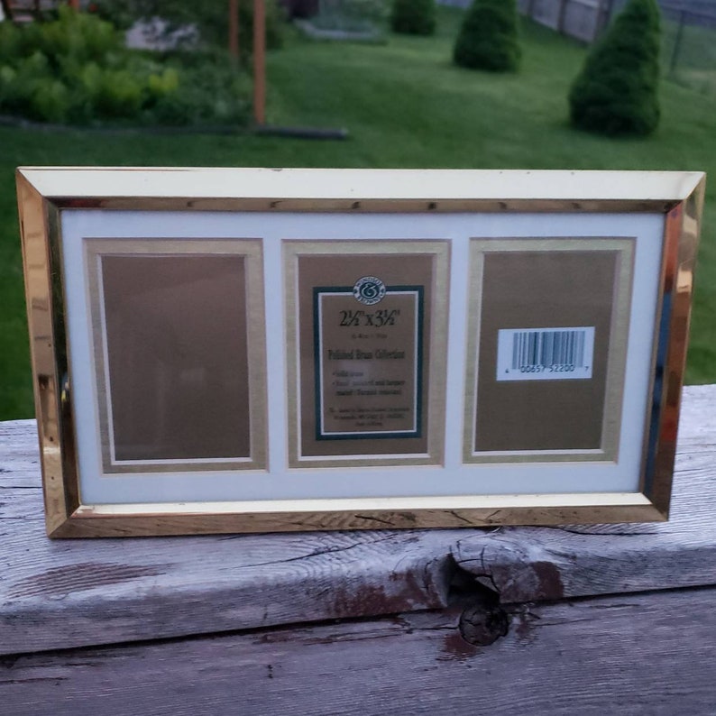 Wallet Size Triple Picture Frame 2 x 3 with Matting 1993 Dayton Hudson Home Decor Photo Framing Gold Tone