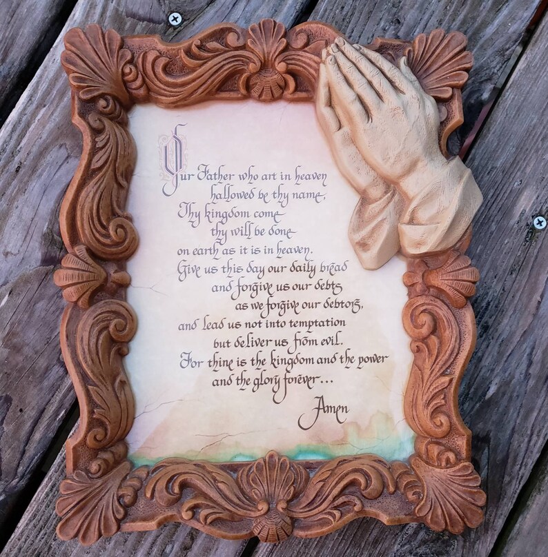Praying Hands Picture Frame Print Had Bottom Damage Image 0