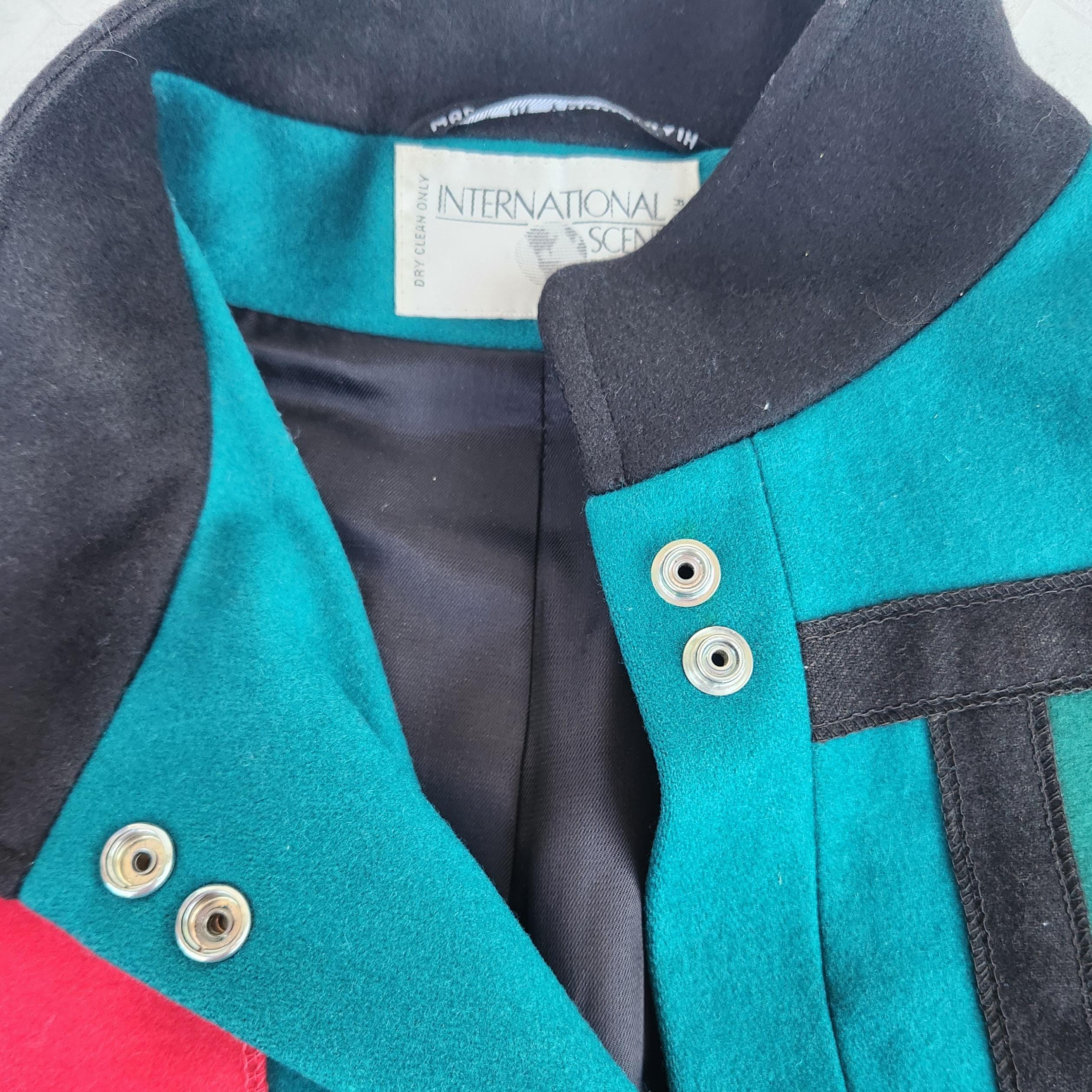 International Scene Wool Colorblock Coat Patch Jacket
