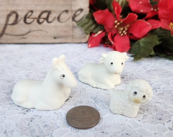 Nativity Scene Animals Set of 3, Tiny Bisque Off White Porcelain Cow, Donkey, and Lamb Replacements, Ceramic Christmas Decor