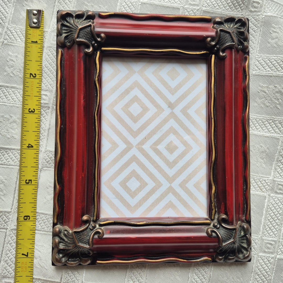 Ornate Picture Frame, Cherry Burgundy Gold Accents for 3.5x 5 Inch ...