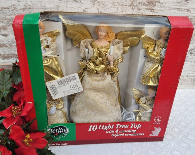 Sterling Angel Lighted Tree Topper With Four Mini Angels, White Lights