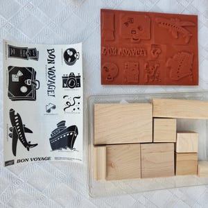 Stampin Up Bon Voyage nieuwe postzegelset 1998, op hout gemonteerd rubber, vakantiecruise scrapbooking