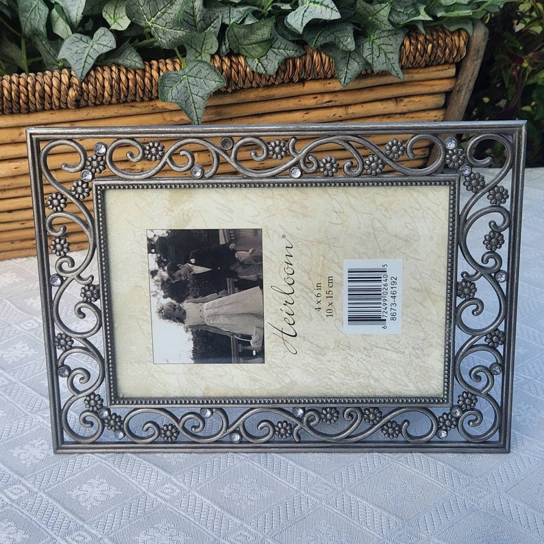 Floral Pewter Picture Frame for 4x6 Inch Photo Scrolls and Etsy