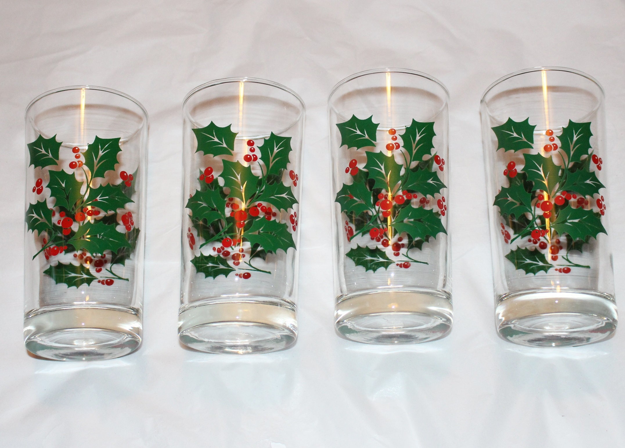 Set of 5 Christmas Drinking Glasses Holly & Berries Bartlett Etsy