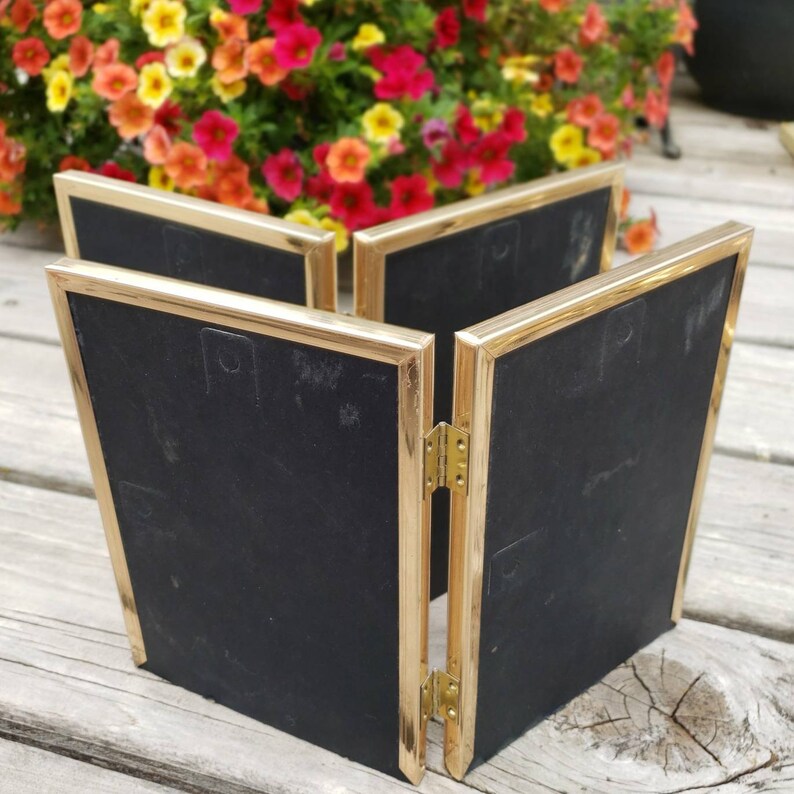 Gold Tone Double Picture Frames Intercraft Hinged Frame with Glass Set of 2 Fits 5x7 Photographs Home Decor Framing