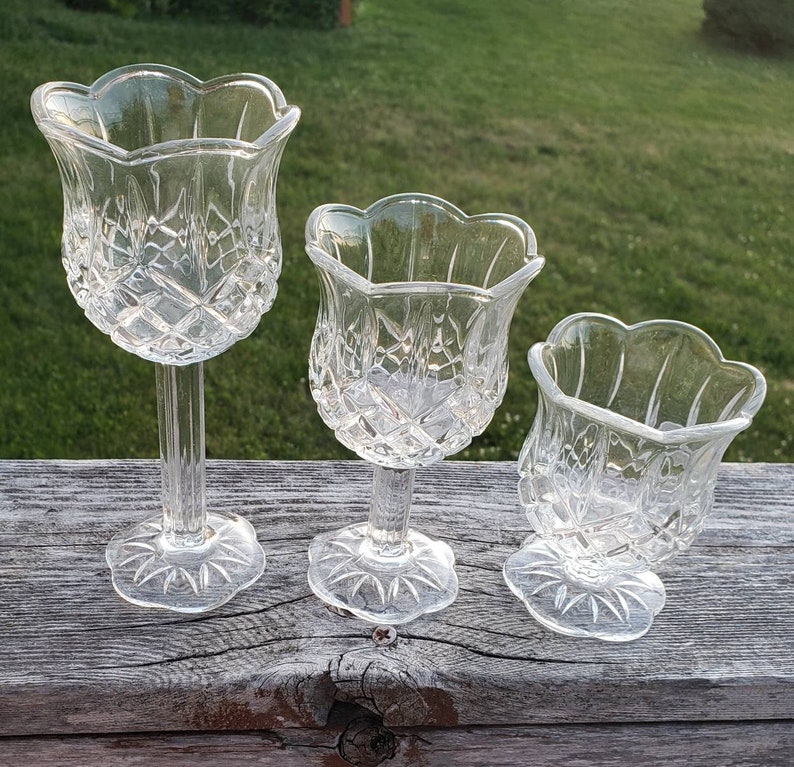 Glass Stemmed Candle Holders Set 1122B D New in Box Clear Etsy