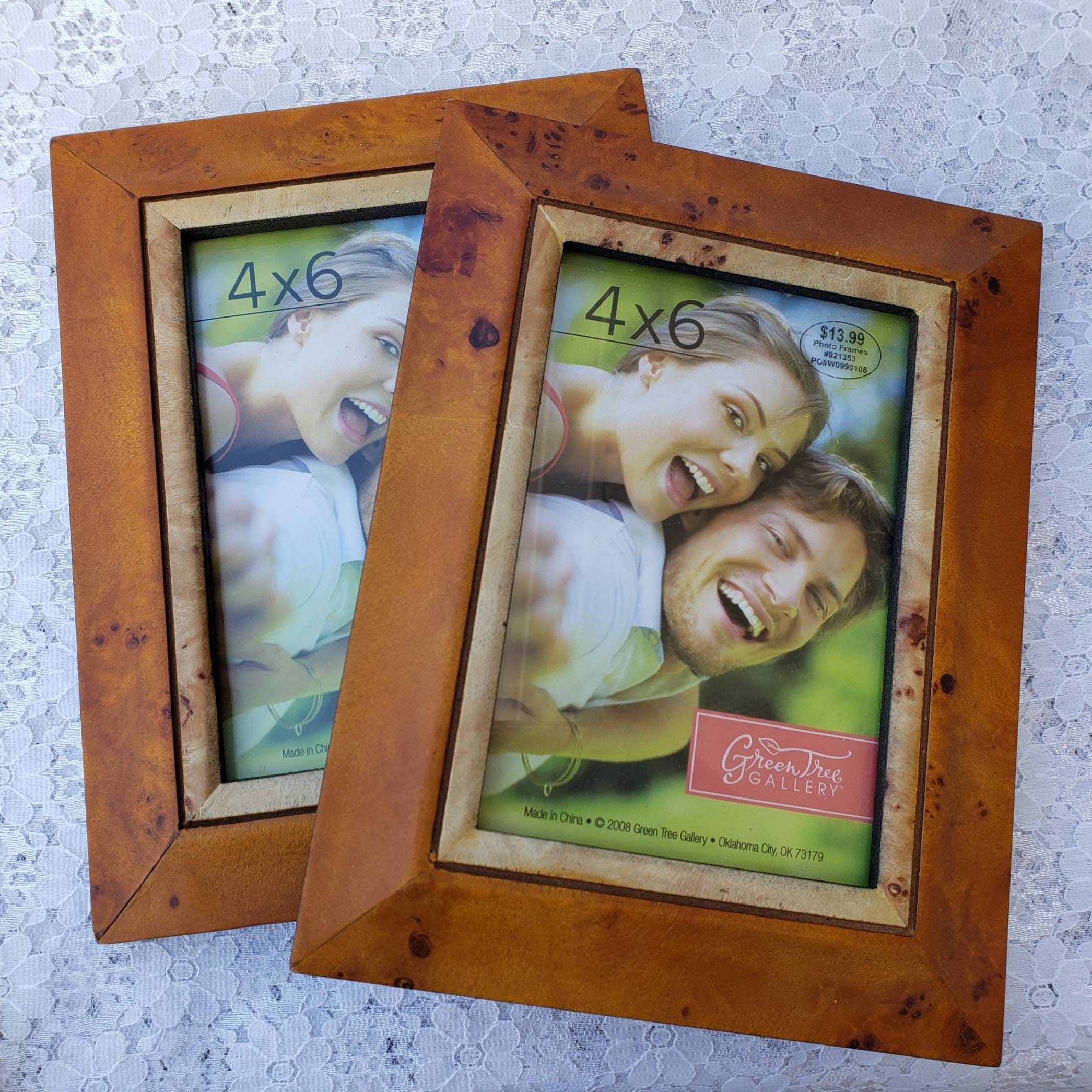 2008 Green Tree Gallery Two Gold Tone Ornate Wooden Picture Frames with Glass For 4 x 6 Inch Photos Portraits
