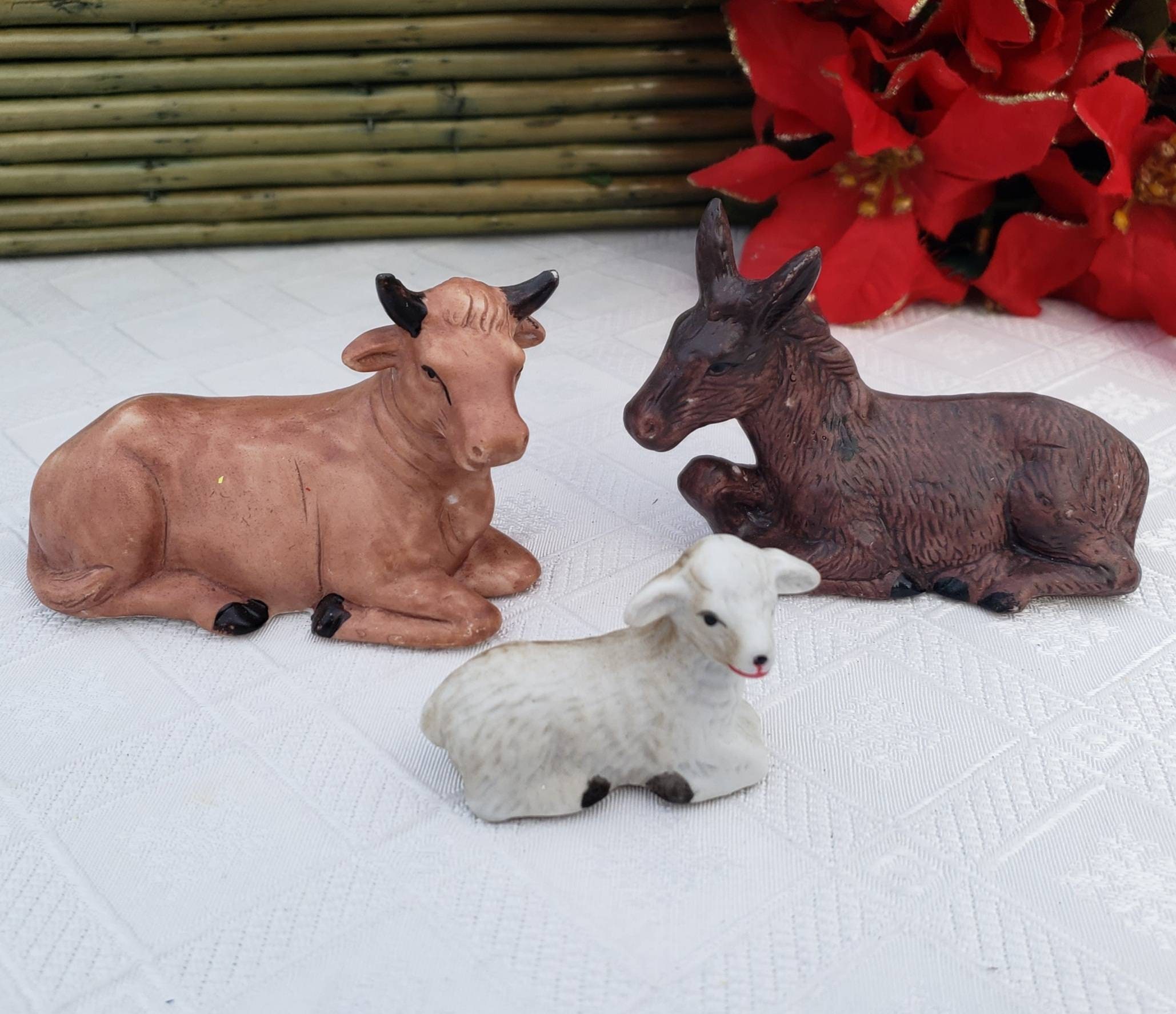 Nativity Set Animals Cow Donkey Sheep Figurines 3pc 5-8 inch scale Villagers 660 