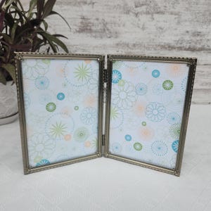 Art Deco Picture Frame Double Hinged, Gold or Silver Tone with Glass For 5x7 Inch Photos