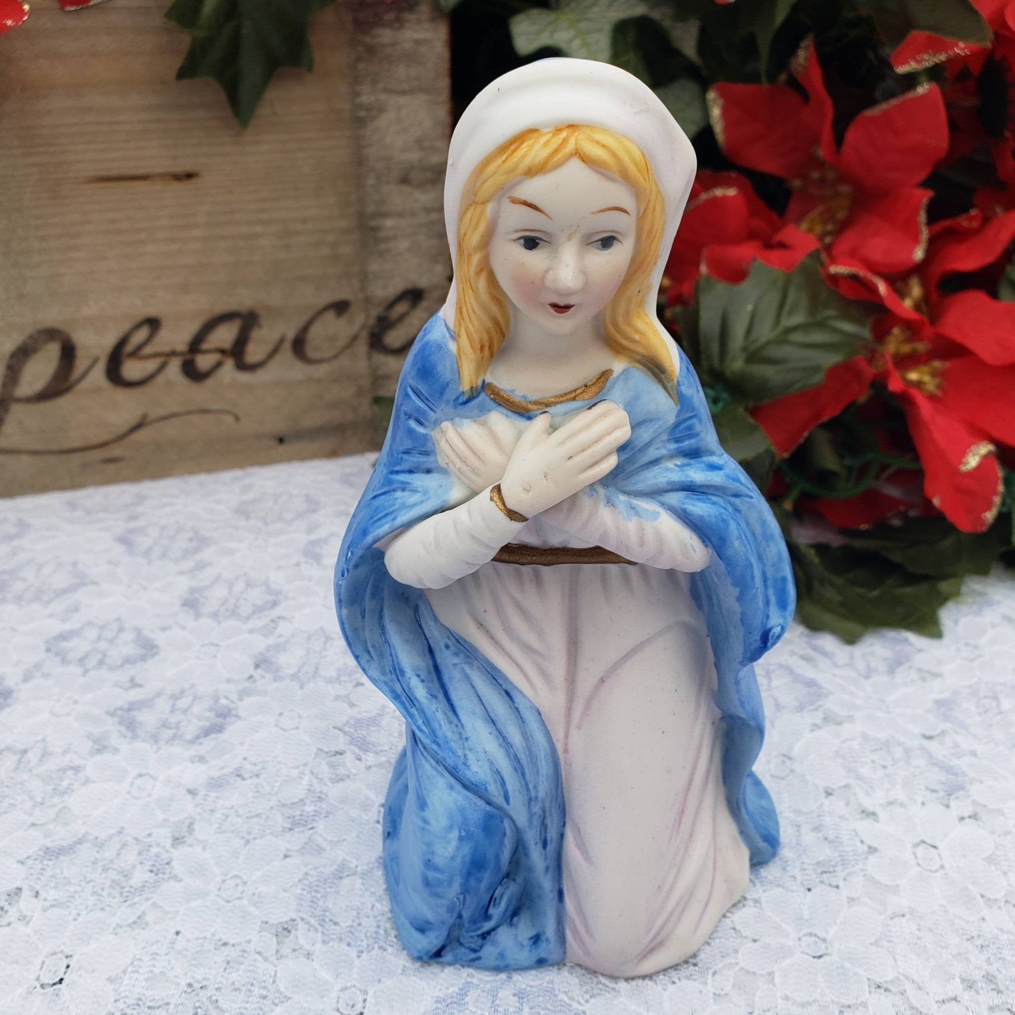 Virgin Mary Figurine Nativity Replacement Piece, Blue Robe