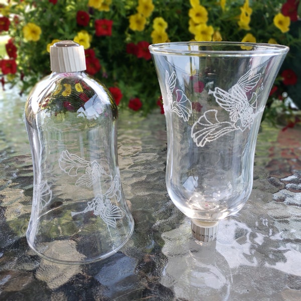 Two Glass ANGEL Votive Cups with Grommets, Embossed Trumpets, Set of 2, Tall Candle Holders for Sconces Vintage Home Interiors HOMCO