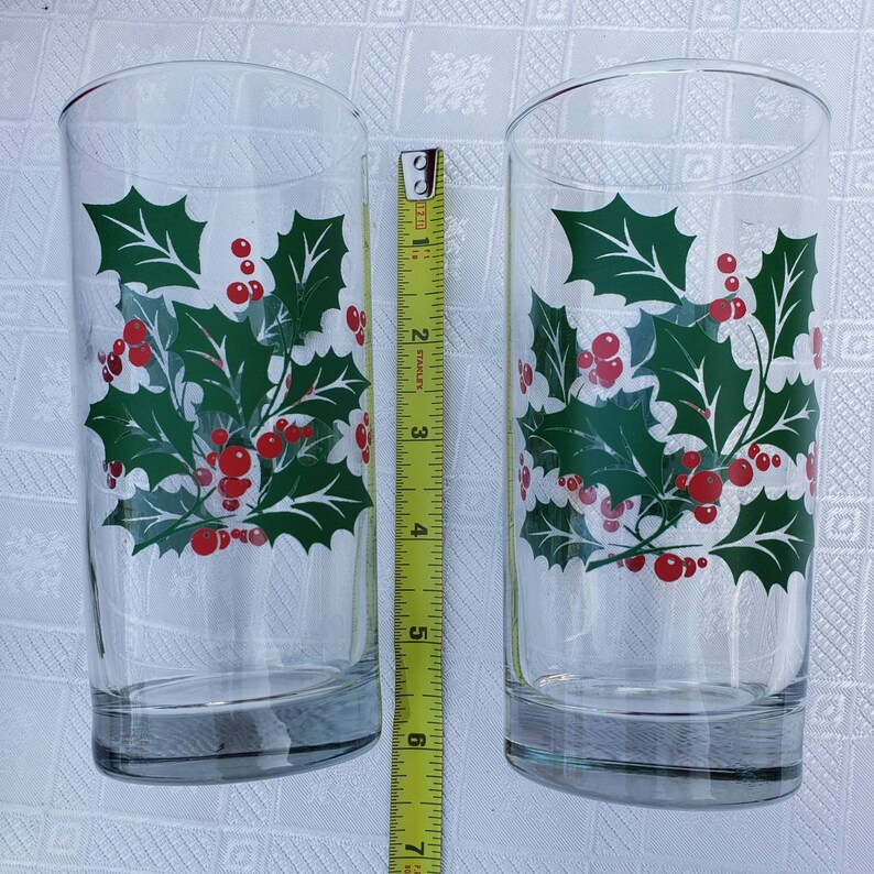Set of 5 Christmas Drinking Glasses Holly & Berries Bartlett Etsy