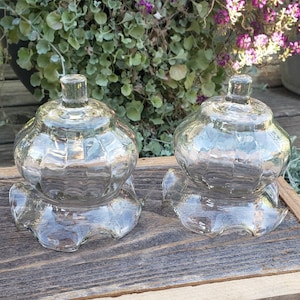 Short Glass Votive Cups, Set of 2, Victorian Ruffled Fluted Peg Candle Holders, Home Interiors HOMCO 1189-1BL