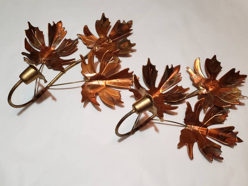 Metal Copper Leaf Sconces And Votive Cups Of Your Choice Vtg Home Interiors Sconces Autumn Leaves Set Of Two Pair Lot Wall Decor