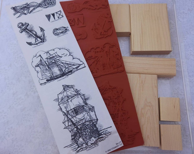 New Stampin up Ships Ahoy Retired Rubber Stamp Set Nautical Sea Ocean ...