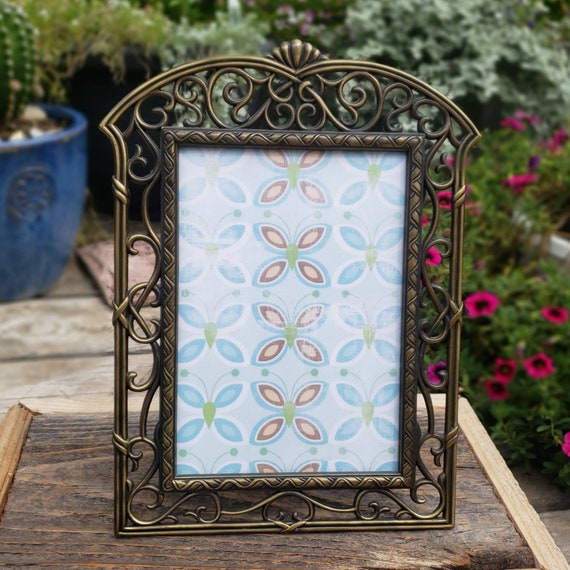 Ornate Metal Picture Frame With Glass Bronze Tone Fits 5 X 7 Etsy