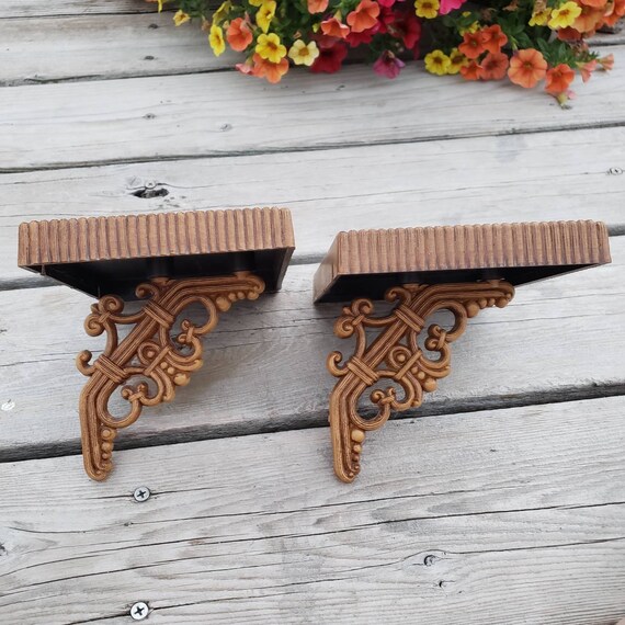 Two Small Shelves Home Interiors Brown Wicker Look Molded Resin Plastic 1978 Vintage Wall Accent Decor Shelf Homco