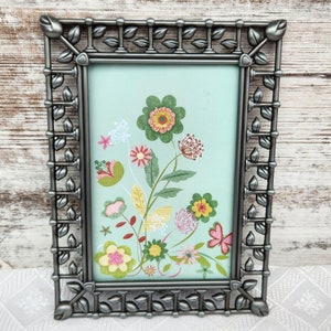 Silver Ornate Floral Metal Picture Frame with Glass and Easel For 4 x 6 Inch Photo