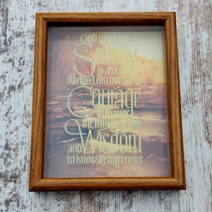 Poème de prière de sérénité, image Shadowbox, Dieu, octroie-moi, courage, sagesse, couvert de verre, Abbey Press des années 1990