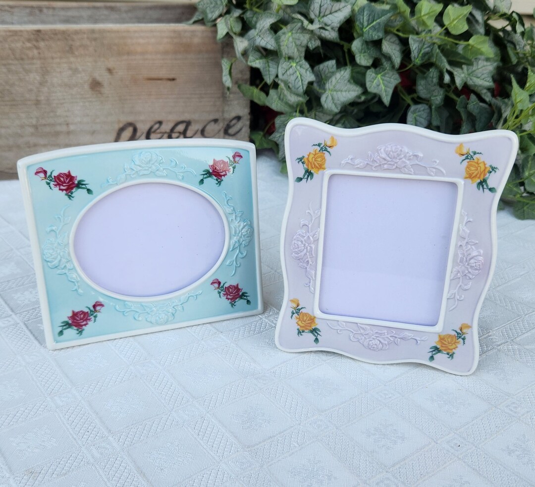 Dainty Ceramic Picture Frames for 3x4 Inch Portraits, Victorian Roses
