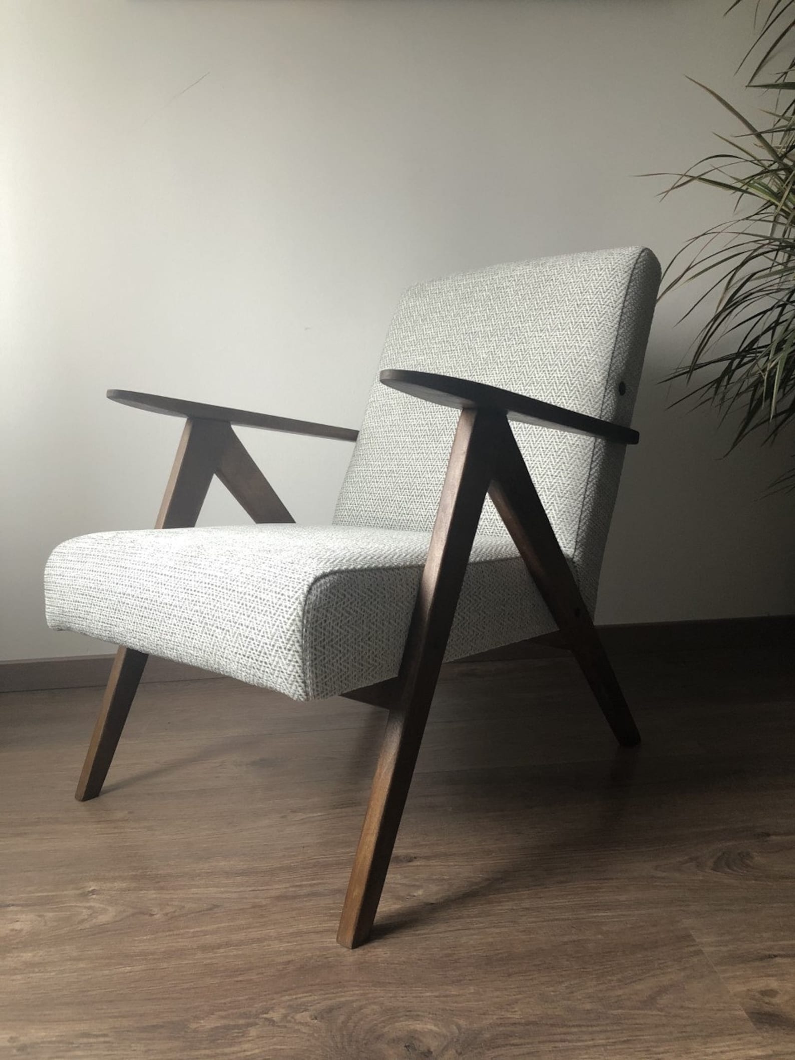 Mid Century Grey Herringbone Armchair B310 Var 1970s Etsy UK