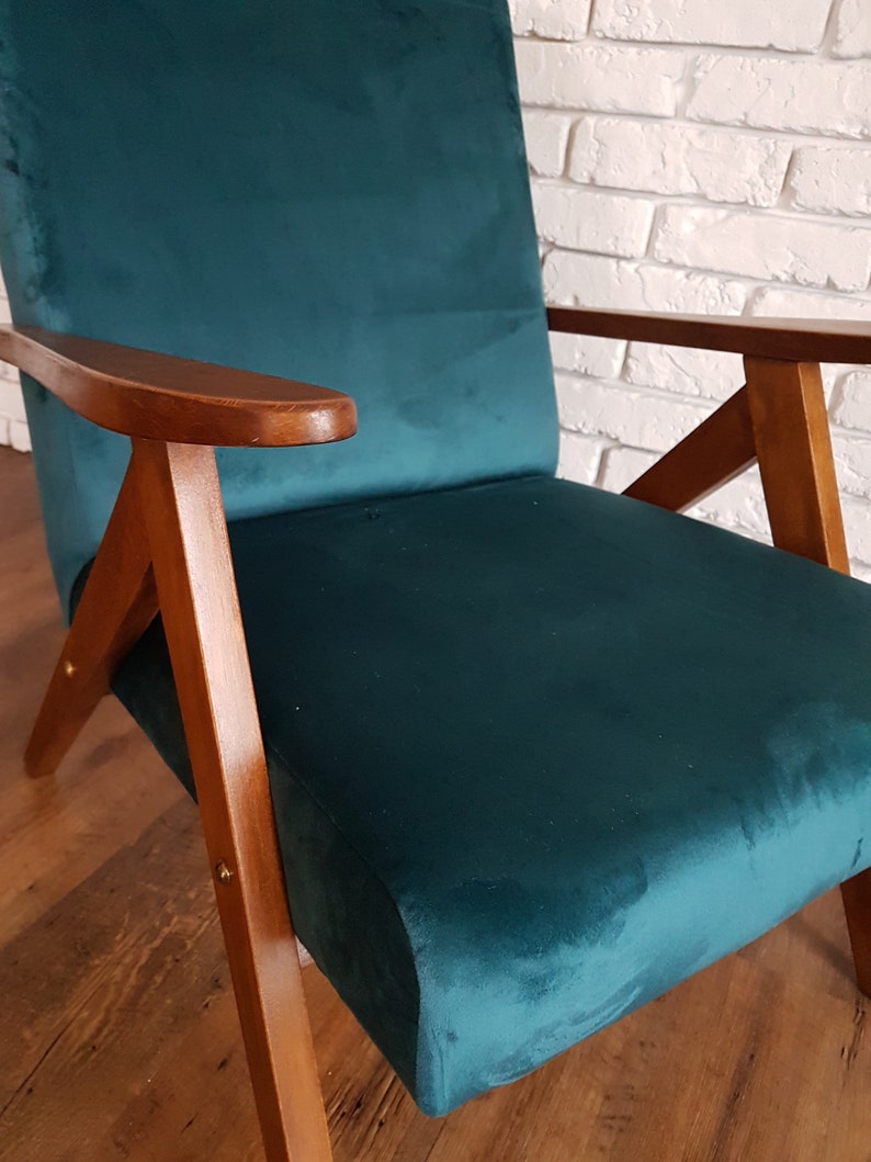 Mid Century Armchair Teal Velvet B310 1960s Etsy