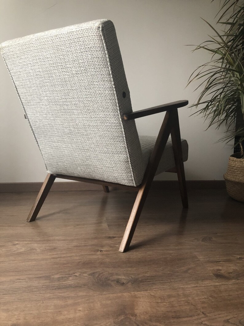 Mid Century Grey Herringbone Armchair B310 Var 1970s Etsy UK