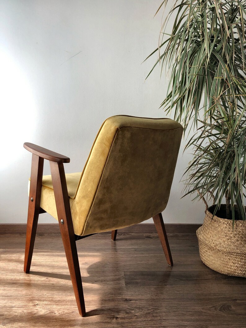 Mid Century Mustard Yellow Velvet Armchair by Chierowski 366 Etsy UK