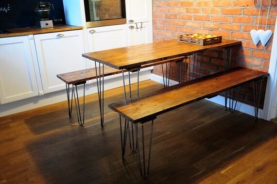 hairpin leg table and bench