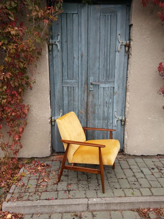 Mid Century Danish Style Yellow Mustard Armchair 1960 Etsy