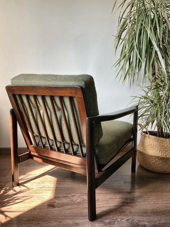 Vintage Mid Century Armchair by Z.baczyk 1970s Olive Green Durable