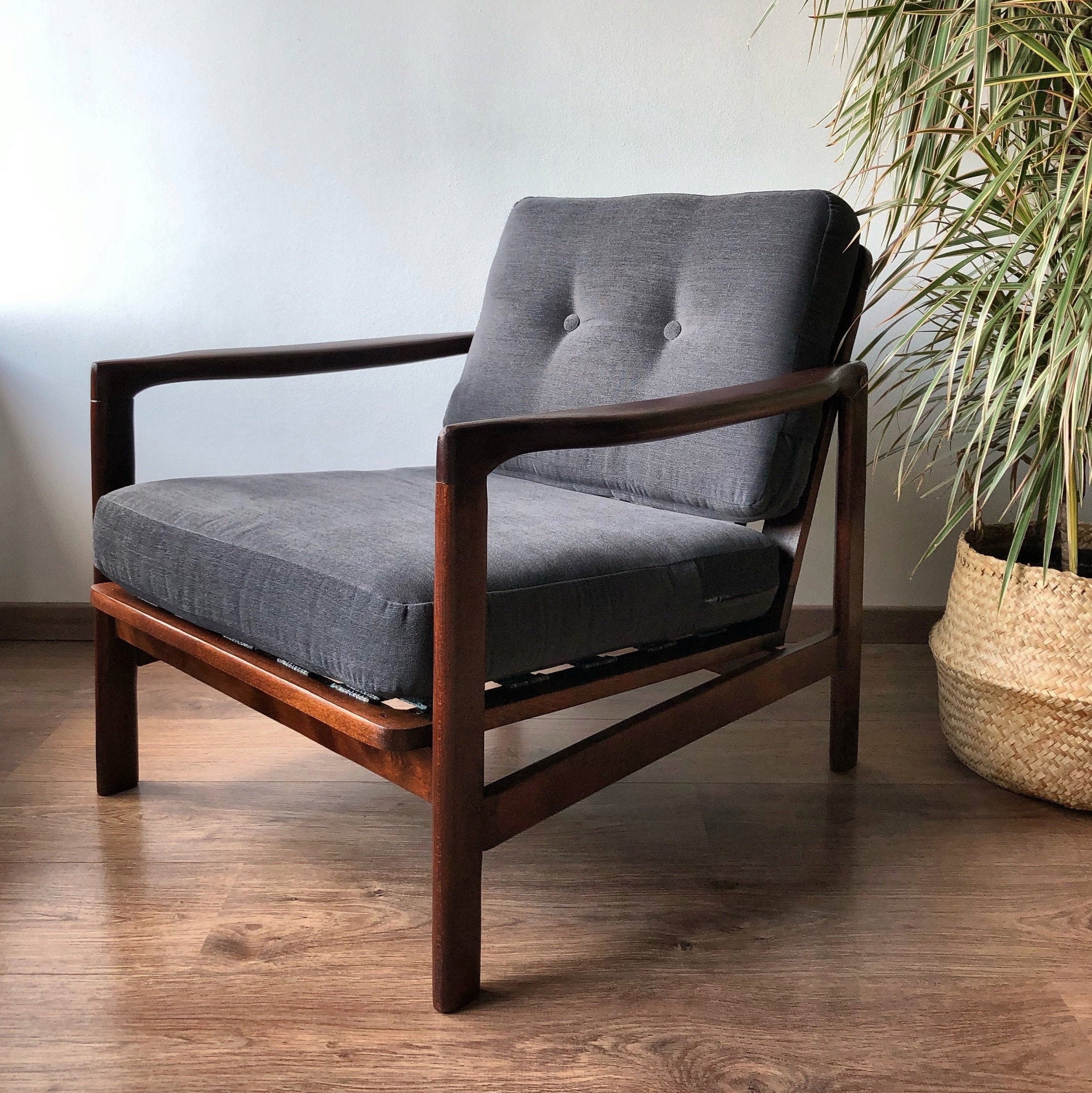 Recycled Fabric Mid Century Vintage Danish Style Armchair