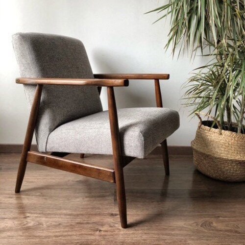 Mid Century Grey Herringbone Armchair by Radomsko 1960s Etsy UK