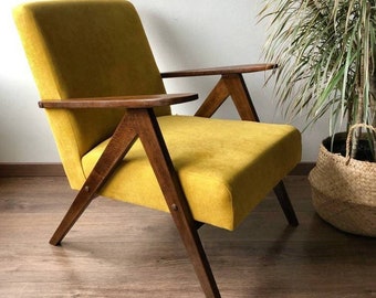 Fotel Mid Century w kolorze musztardowym B310 Var, lata 70