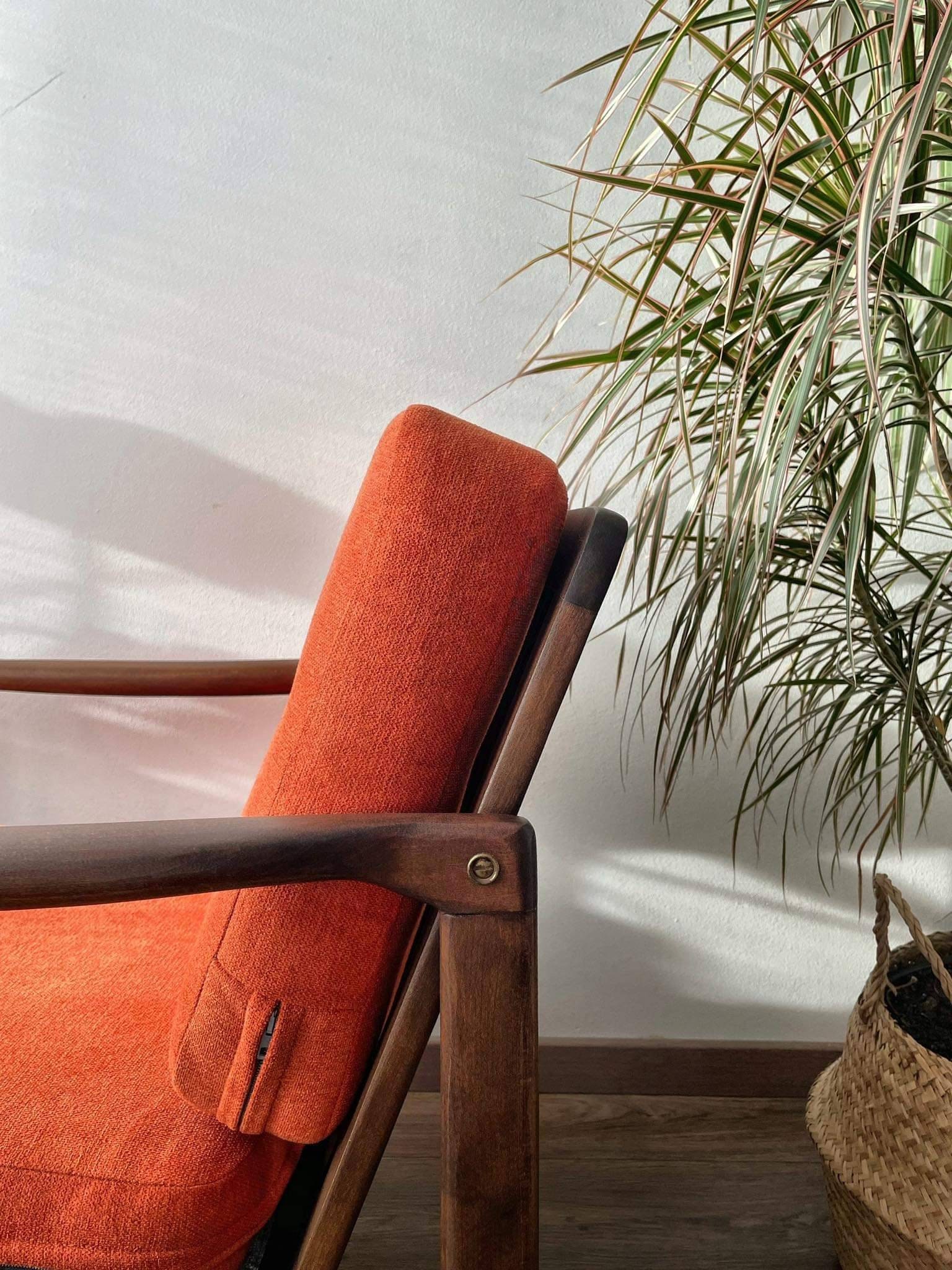 Vintage Mid Century Armchair by Z.baczyk 1970s Orange Soft Woven