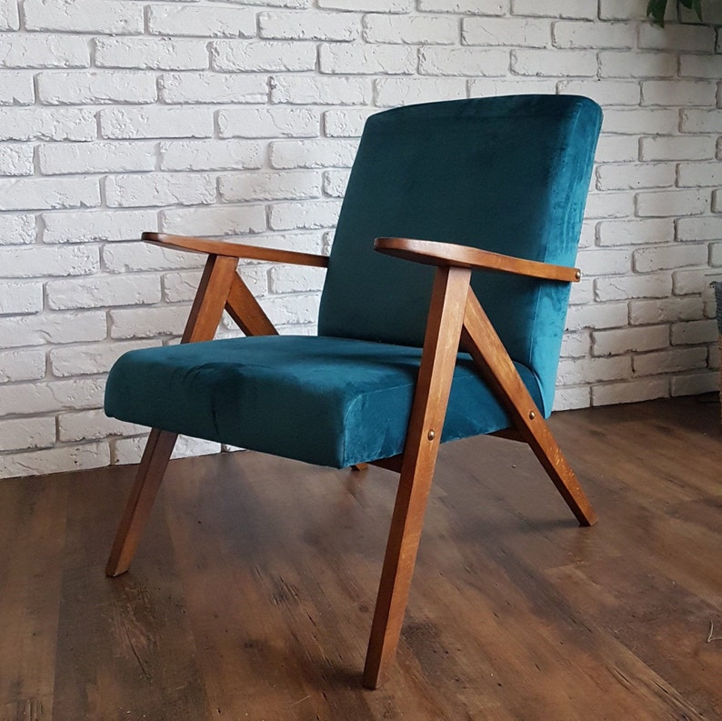 Mid Century Armchair Teal Velvet B310 1960s Etsy