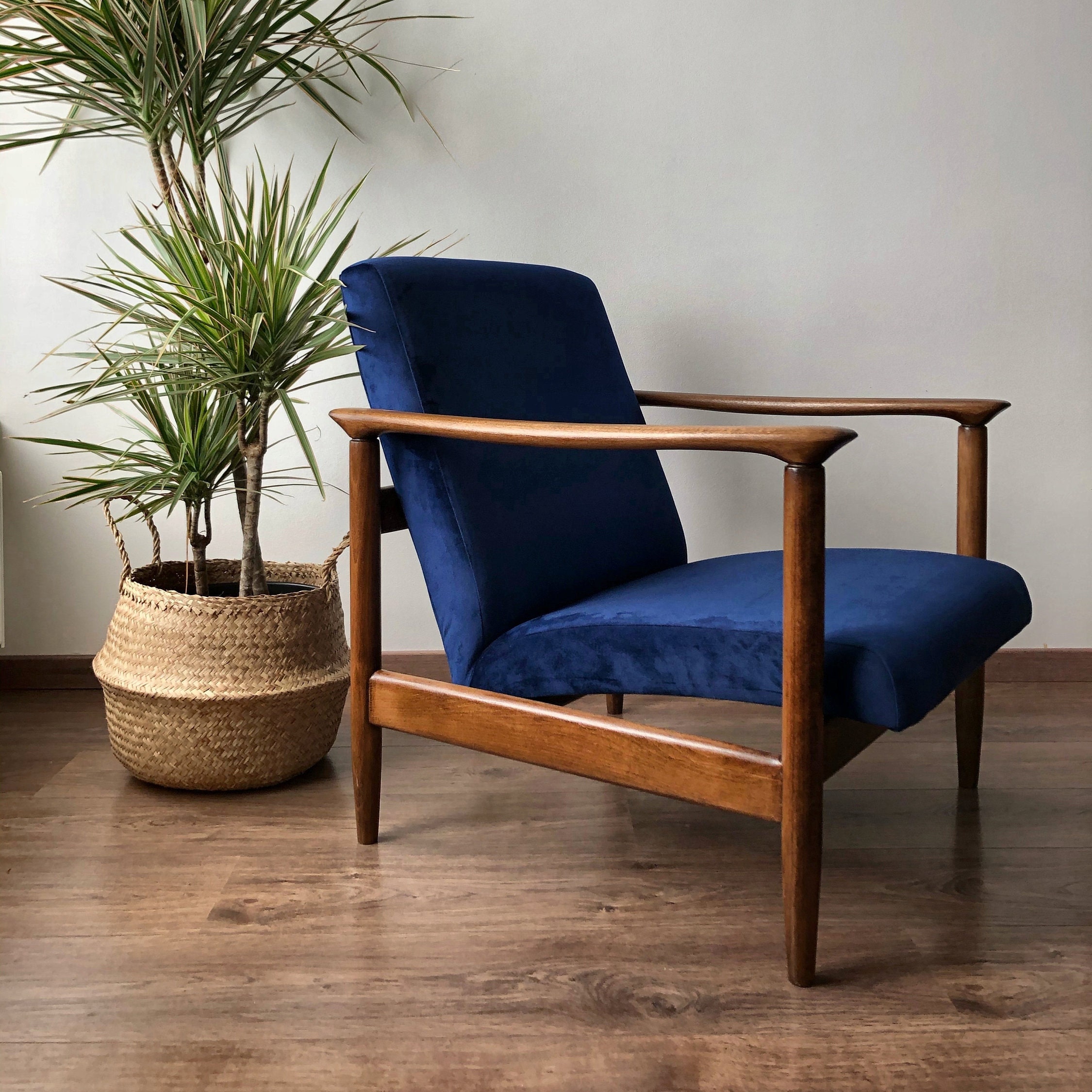 Mid Century Deep Blue Armchair by Homa 1960 Etsy UK