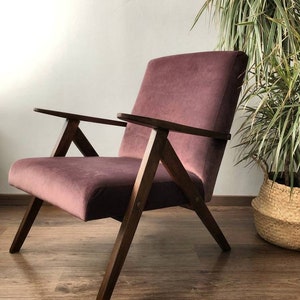 Fauteuil vintage années 60-70 en velours recyclé de style danois du milieu du siècle