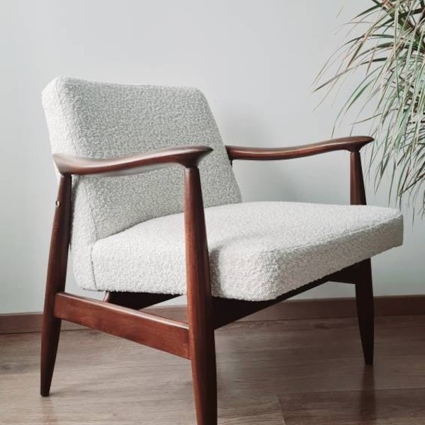 Mid Century Sessel in Perlmutt Boucle Stoff von Kedziorek 1960'