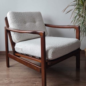 Fauteuil vintage de style danois du milieu du siècle des années 1960-70 par Zenon Baczyk en tissu bouclé