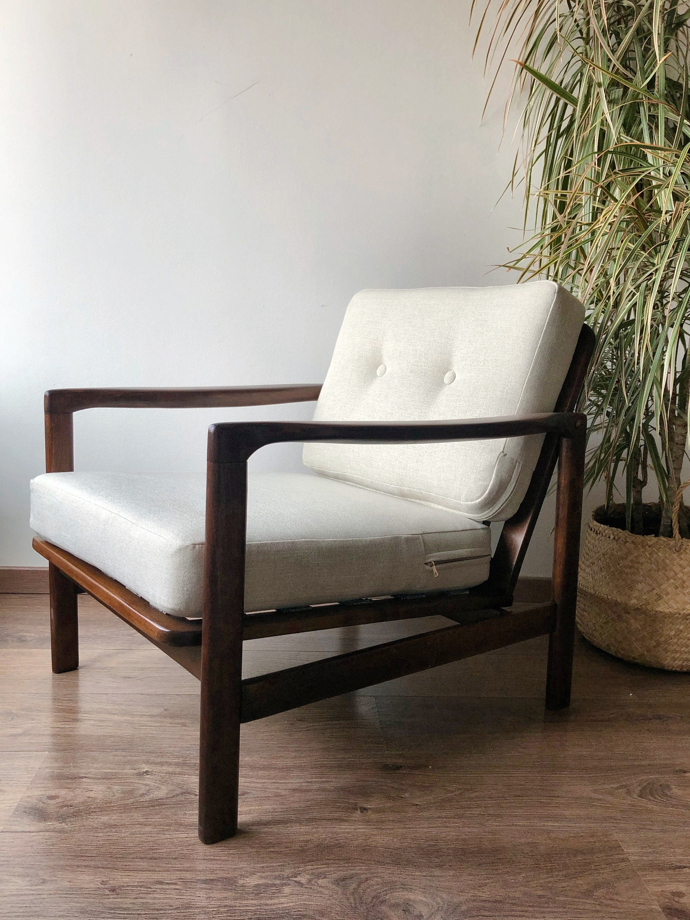 Vintage Mid Century Armchair by Z.baczyk 1970s Gray Linen Look