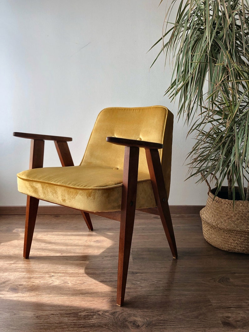 Mid Century Mustard Yellow Velvet Armchair by Chierowski 366 Etsy UK