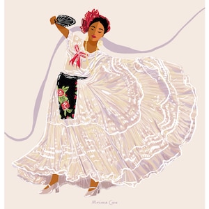 Mexican Folk Art Print: Jarochas Dance, Veracruz Woman (Giclée)