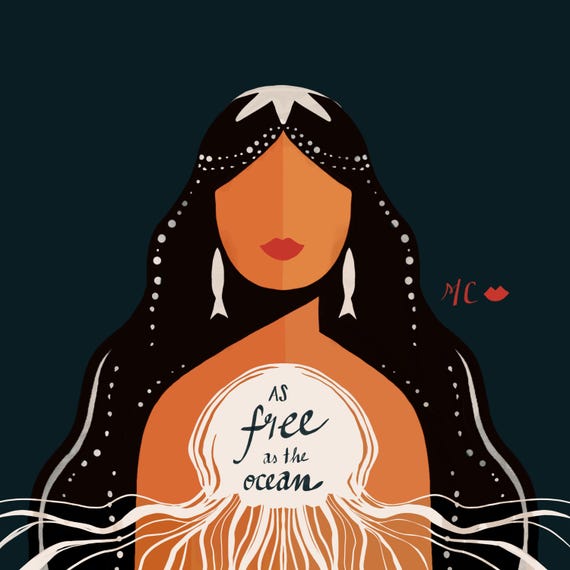 Mexicana Art Print: Latina Woman with Jellyfish, Giclée Quality