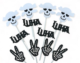 Bad Two The Bone Decorations, Bad Two The Bone Girl, Bad Two The Bone Cupcake Toppers, Custom Party Decor by PartyAtYourDoor on etsy