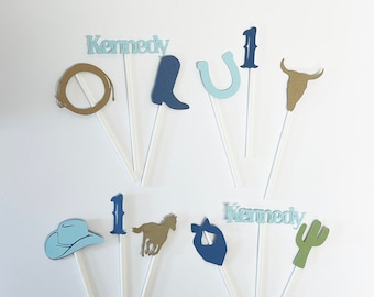 Decorazione per il primo compleanno del rodeo Decorazione per cupcake del primo rodeo blu Decorazione per feste personalizzata di PartyAtYourDoor su Etsy