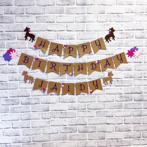 Pferd Geburtstagsbanner, Pferd Geburtstagsparty Banner, Pony Geburtstagsbanner, Pferd Party, Banner, Custom Parties von PartyAtYourDoor auf Etsy