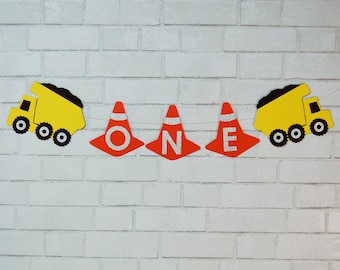 Construction Truck High Chair Banner, ONE High Chair Banner, Birthday Banner, Construction Party, Custom Parties by PartyAtYourDoor on Etsy